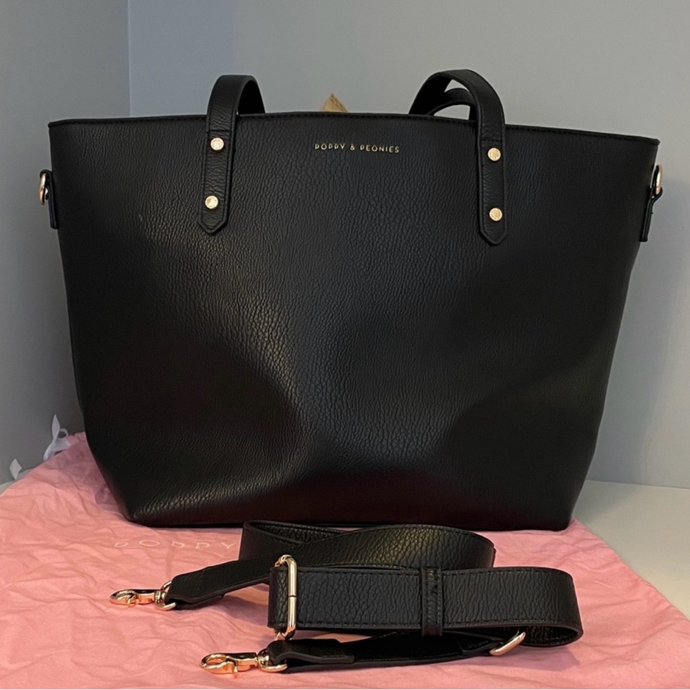 Poppy & Peonies Black Tote Bag